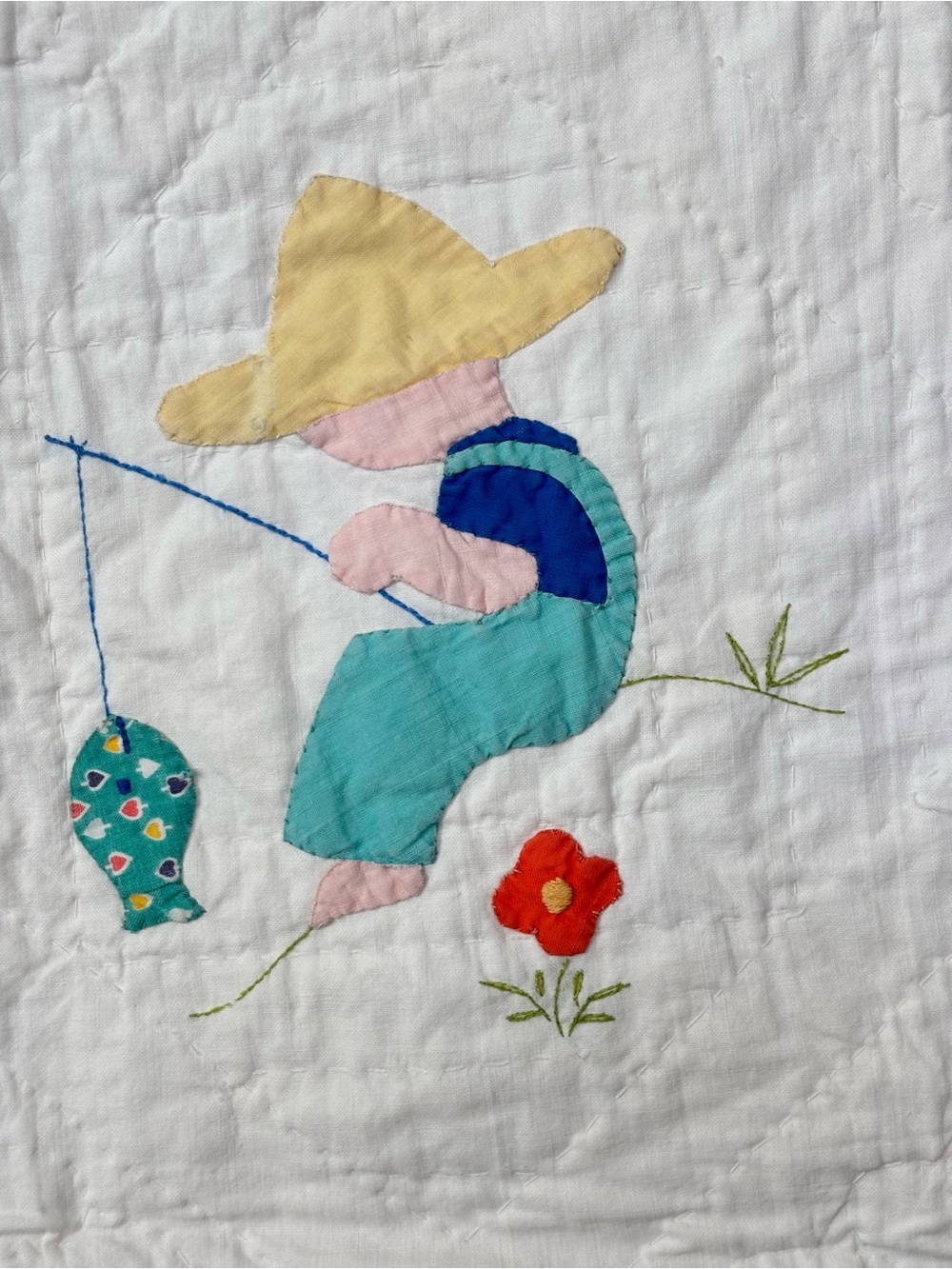 Handmade Vintage Applique Patchwork Childs Crib Quilt - Picture 5 of 15